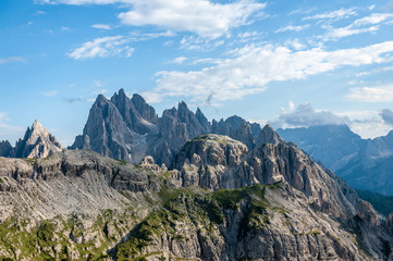 Fototapeta premium Rugged Mountain Ranges in Tre Cima Natural Park Area in the Italian Dolomites.