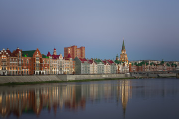 Yoshkar Ola city. Mari El, Russia. Bruges Quay in the city of Yoshkar-Ola in sunset