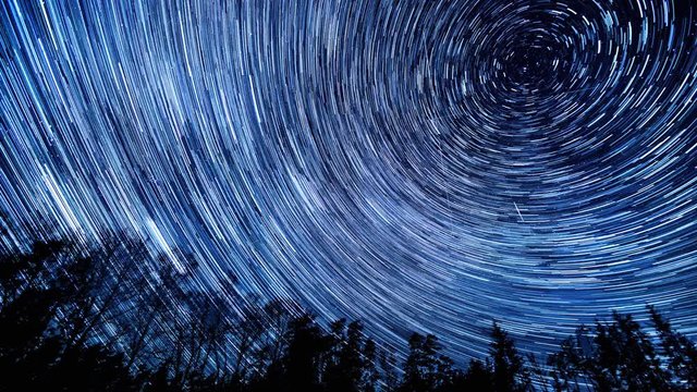 Night sky with star trails, 4k time-lapse video. 