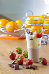Fresh strawberry milkshake with chocolate