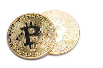 Golden bitcoin isolated on white