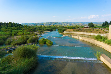 Fototapeta na wymiar Alfios water dam near Alfiousa village in Peloponnese, Greece