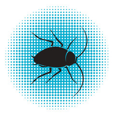  silhouetted cockroach over blue dot pattern vector drawing