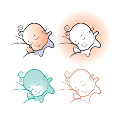 cute baby sleeping variation vector drawing