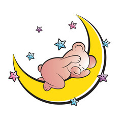 isolated cute baby bear sleeping on crescent vector drawing