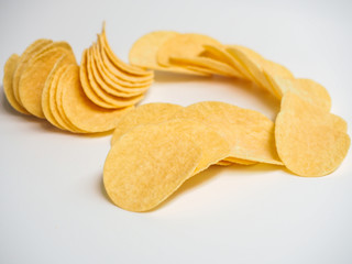 potato chips on white background