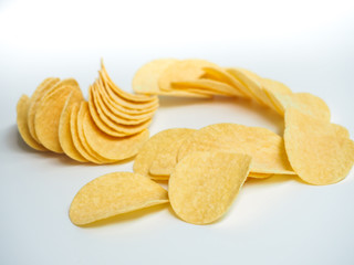 potato chips on white background