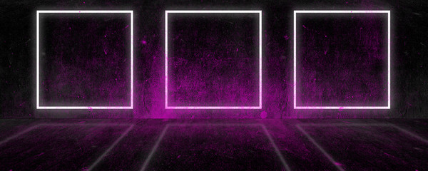 Background of an empty black corridor with neon light. Abstract background with lines and glow