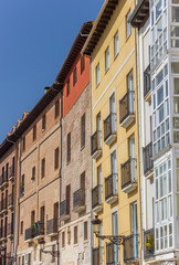 Fototapeta na wymiar Colorful apartment buildings in the center of Burgos, Spain