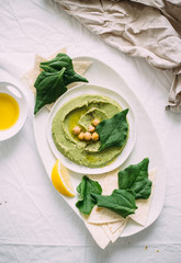 green spinach humus