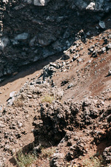 Vesuvius volcano in Italy. Top of the mountain, view of the crater and the surrounding area. High view, Naples and Pompeii below. The nature around the volcano