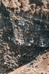 Vesuvius volcano in Italy. Top of the mountain, view of the crater and the surrounding area. High view, Naples and Pompeii below. The nature around the volcano