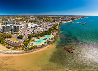 Aerial drone view of Settlement Cove Lagoon, Redcliffe, Australia