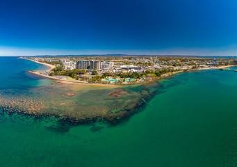 Aerial drone view of Settlement Cove Lagoon, Redcliffe, Australia