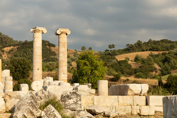 Fototapeta na wymiar ruins of the Temple of Artemis in the 2nd century city of Sardis, capital of the Lydian empire