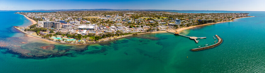 Aerial drone view of Settlement Cove Lagoon, Redcliffe, Australia - obrazy, fototapety, plakaty