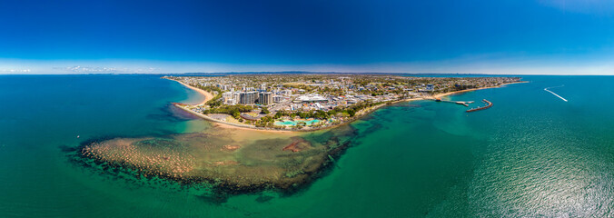 Aerial drone view of Settlement Cove Lagoon, Redcliffe, Australia