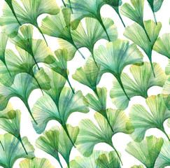 Ginkgo biloba Seamless vintage pattern. Wallpapers with tropical leaves