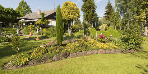 Decorative flowerbed in beautiful garden. Baden Baden Baden Wuerttemberg, Germany, Europe