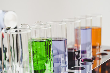 microscope and Laboratory glassware or test tube . science concept.