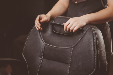 Barbershop armchair. Modern hairdresser and hair salon, barber shop for men.