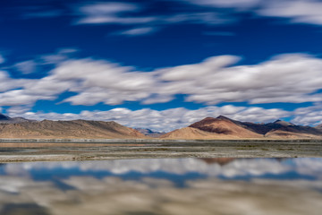 Salt Lake Tso Kar with Flow Cloud Blue sky  Leh, Ladakh, Jammu and Kashmir, India