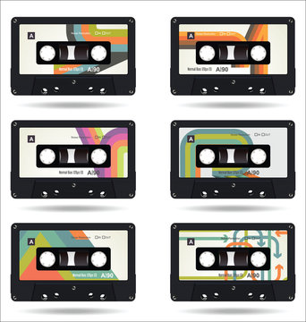 Retro vintage cassette tape isolated white background collection