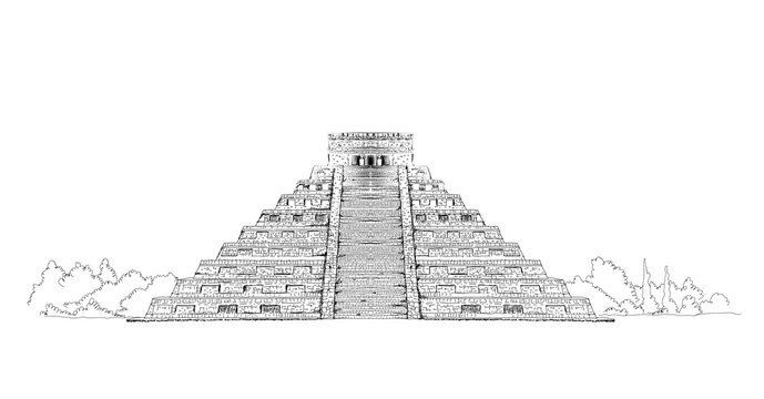 Mexico, Pyramid of Chicken Itza. Sketch collection famous building on the world 