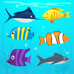Set of Sea animals cartoon