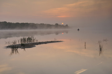 Naklejka premium Beautiful sunrise on river in Russia in Moscow region 