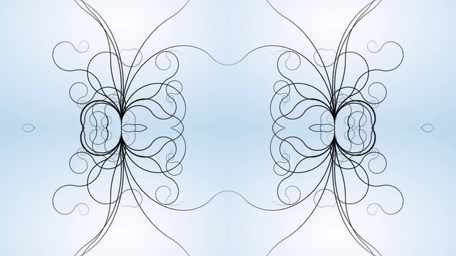 Animated motion graphics pen drawing flowing ornate curly hair lines