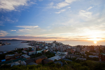 Panoramic view of Vladivostok from above. Vladivostok - the capital of Primorsky Krai, the eastern...