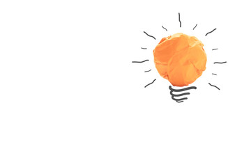 Paper make to light bulb for idea power energy concept on white background.