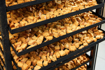 Ready to eat baked bread ruscks on baking pan