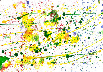 Yellow green multicolor handpainted watercolor abstract illustration splash water drops