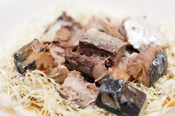 千切りキャベツと鯖の水煮