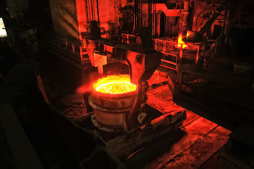 heavy industry metallurgical plant produces steel in stove