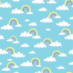 Hand drawn clouds and rainbows seamless pattern - vector illustration 