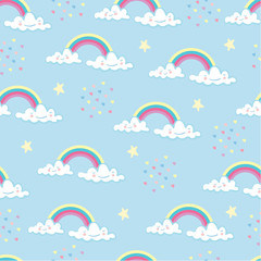 Hand drawn clouds and rainbows seamless pattern - vector illustration 