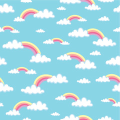 Hand drawn clouds and rainbows seamless pattern - vector illustration 
