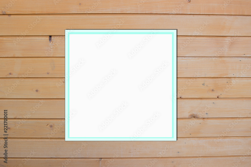 Aufkleber light style wood planks. photo frame mock up. empty space for text design and message