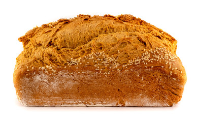 Homemade whole wheat bread isolated on white background, side view