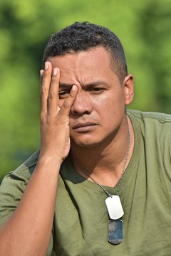 Anxious Young Colombian Veteran Soldier