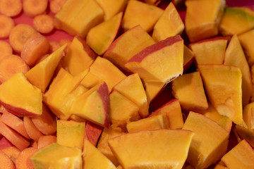 Close up of slices hokkaido pumpkin