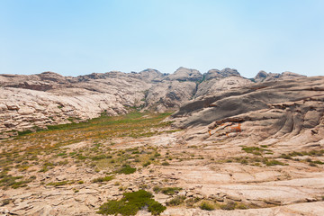 View of the plateau in front of the mountains in Kazakhstan