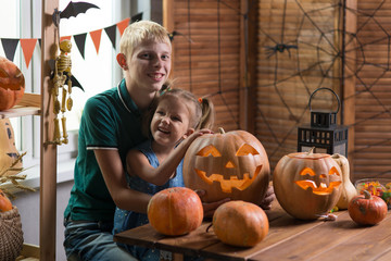 Two children on the holiday Halloween