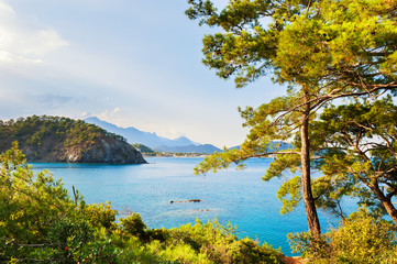 Beautiful wild sea coast near Kemer, Turkey. Summer landscape