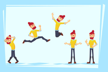 Business man characters. Adult Hipster in casual clothes. Emotions and expressions, pose. Vector cartoon character