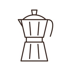 Moka pot coffee maker isolated linear icon. Cafe and restaurant menu design element. Coffee break outline vector pictogram. Coffee shop or coffee maker logo. Retro tool for cafeteria barista.