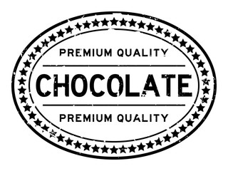 Grunge premium quality chocolate oval rubber seal stamp on white background